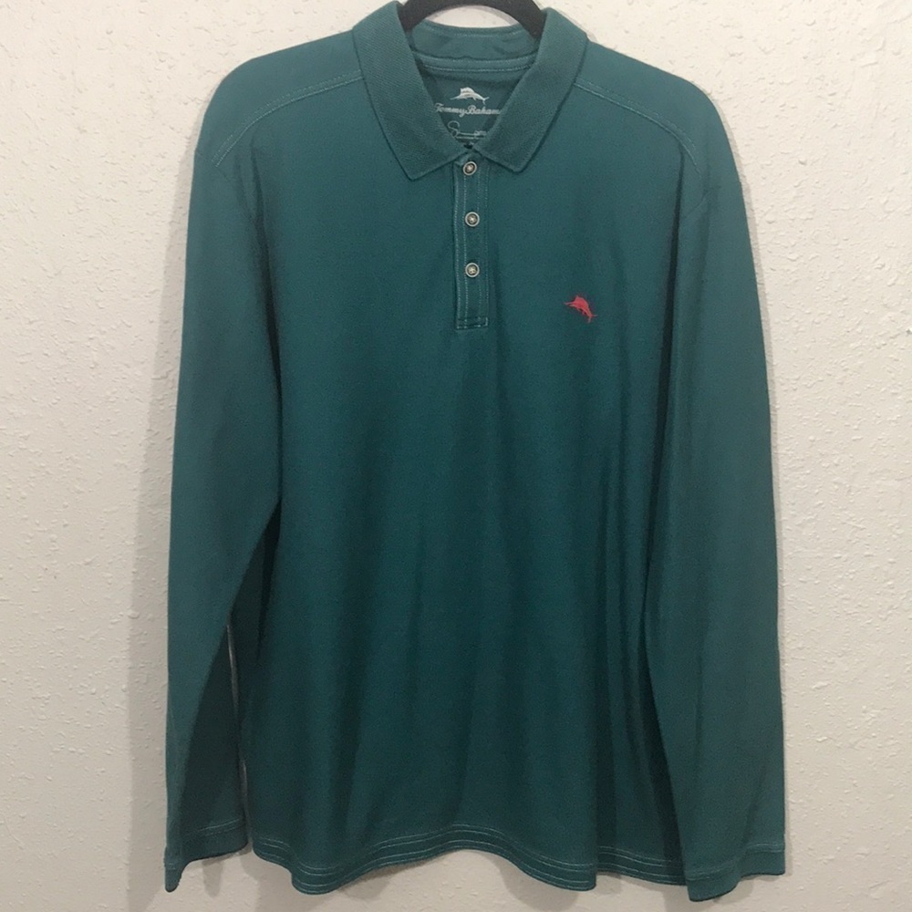 Tommy Bahama Long Sleeve Pima Cotton Blend‎ Teal Green Polo size XL